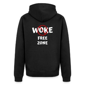 woke free zone politik freiheit meinung politik - Unisex Premium Bio Zip Hoodie - Schwarz - Hinten - Nico (187cm)