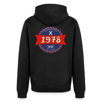 1978 geboren - Generation X - Unisex Premium Bio Zip Hoodie - Schwarz - Hinten - Nico (187cm)