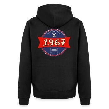 1967 geboren - Generation X - Unisex Premium Bio Zip Hoodie - Schwarz - Hinten - Nico (187cm)