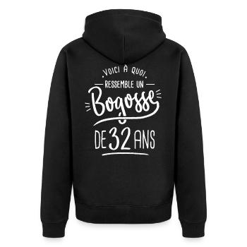 bogosse 32 ans cadeau humour anniversaire 32 ans - Veste à capuche bio Premium Unisexe - noir - Dos - Nico (187cm)