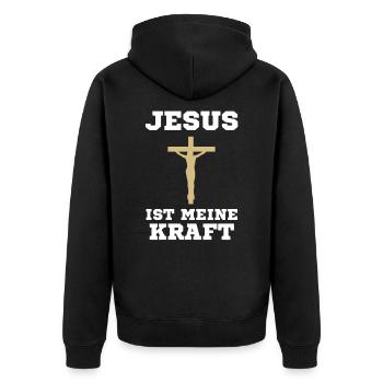 jesus christlich bibel Kreuz geschenk beten gott - Unisex Premium Bio Zip Hoodie - Schwarz - Hinten - Nico (187cm)