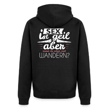 Wandern Spruch - Unisex Premium Bio Zip Hoodie - Schwarz - Hinten - Nico (187cm)