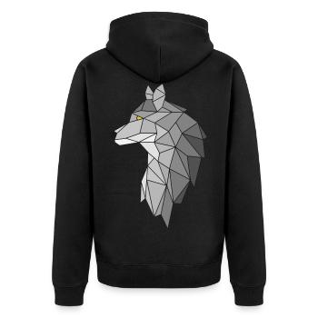 Wolf - Polygon - geometrisch - Unisex Premium Bio Zip Hoodie - Schwarz - Hinten - Nico (187cm)