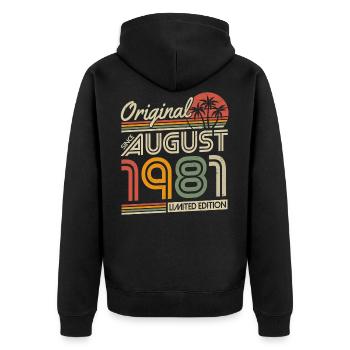 Original depuis Août 1981 Cadeau anniversaire - Veste à capuche bio Premium Unisexe - noir - Dos - Nico (187cm)