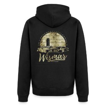 Wismar Souvenir - Unisex Premium Bio Zip Hoodie - Schwarz - Hinten - Nico (187cm)