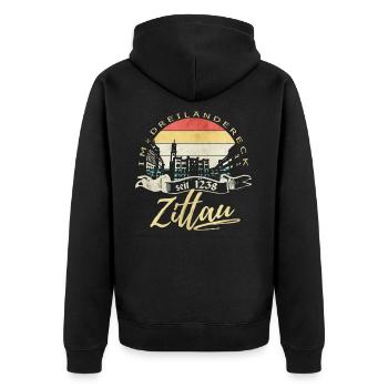 Zittau im Dreiländereck - Unisex Premium Bio Zip Hoodie - Schwarz - Hinten - Nico (187cm)