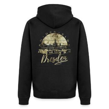Dresden Vintage - Unisex Premium Bio Zip Hoodie - Schwarz - Hinten - Nico (187cm)