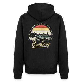 Bamberg an der Regnitz - Unisex Premium Bio Zip Hoodie - Schwarz - Hinten - Nico (187cm)