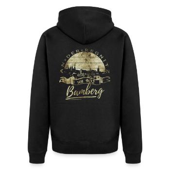 Bamberg Vintage - Unisex Premium Bio Zip Hoodie - Schwarz - Hinten - Nico (187cm)