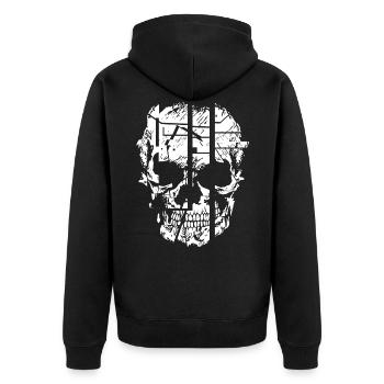 Totenkopf Glitch Skull - Unisex Premium Bio Zip Hoodie - Schwarz - Hinten - Nico (187cm)