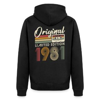 Né en 1981 Original Vintage Retro Anniversaire - Veste à capuche bio Premium Unisexe - noir - Dos - Nico (187cm)