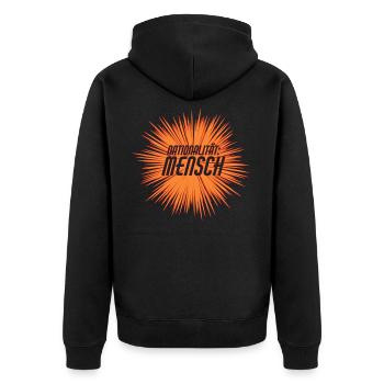 Nationalität Mensch - Unisex Premium Bio Zip Hoodie - Schwarz - Hinten - Nico (187cm)