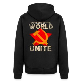 Workers of the world unite - Unisex Premium Organic Zip Hoodie - black - Back - Nico (187cm)