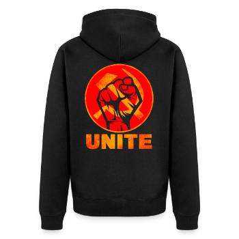 Kummunismus & Sowjetunion - Unisex Premium Bio Zip Hoodie - Schwarz - Hinten - Nico (187cm)