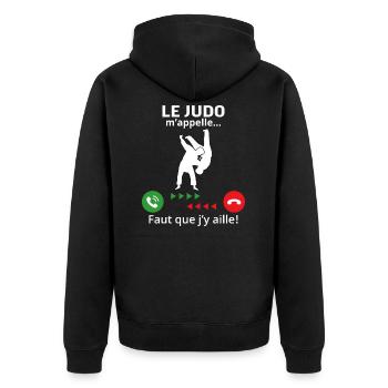 le judo m'appelle faut que j'y aille - Veste à capuche bio Premium Unisexe - noir - Dos - Nico (187cm)