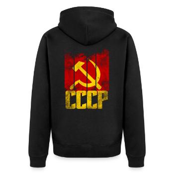 UdSSR Sowjetunion - Hammer & Sichel - Kommunismus - Unisex Premium Bio Zip Hoodie - Schwarz - Hinten - Nico (187cm)