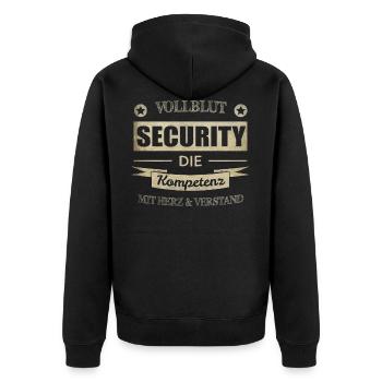 Security Spruch - Unisex Premium Bio Zip Hoodie - Schwarz - Hinten - Nico (187cm)