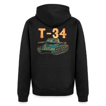 T-34 Panzer Sowjetunion - Unisex Premium Bio Zip Hoodie - Schwarz - Hinten - Nico (187cm)