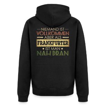 lustiger Spruch Frankfurter - Unisex Premium Bio Zip Hoodie - Schwarz - Hinten - Nico (187cm)