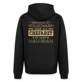 lustiger Spruch Chefarzt - Unisex Premium Bio Zip Hoodie - Schwarz - Hinten - Nico (187cm)