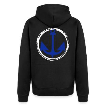 Anker Nautik Seefahrer Pier Meer Maritim - Unisex Premium Bio Zip Hoodie - Schwarz - Hinten - Nico (187cm)