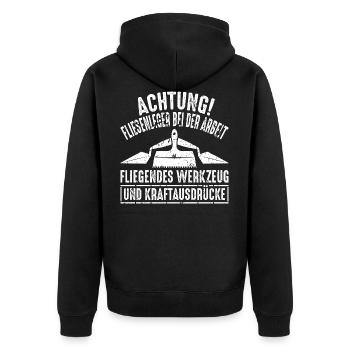 Achtung Fliesenleger Bei Der Arbeit - Unisex Premium Bio Zip Hoodie - Schwarz - Hinten - Nico (187cm)