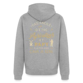Papy Agriculteur Humour Agricole Agriculture - Veste à capuche bio Premium Unisexe - gris chiné - Dos - Nico (187cm)