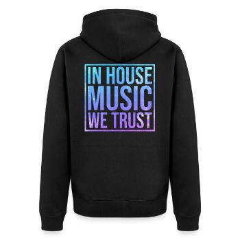 House Musik - Unisex Premium Bio Zip Hoodie - Schwarz - Hinten - Nico (187cm)
