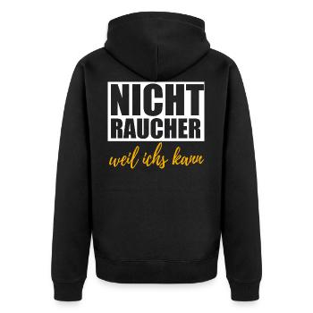 endlich Nichtraucher - Unisex Premium Bio Zip Hoodie - Schwarz - Hinten - Nico (187cm)