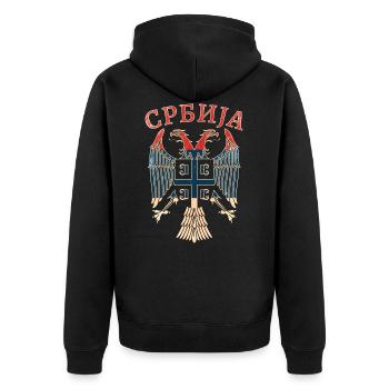Serbien Adler Wappen Serbisch Srbija Kyrillisch - Unisex Premium Bio Zip Hoodie - Schwarz - Hinten - Nico (187cm)
