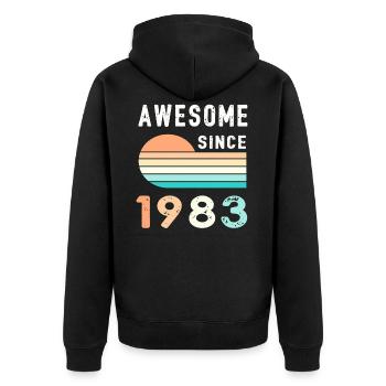 Anniversaire rétro anniversaire 1983 - Veste à capuche bio Premium Unisexe - noir - Dos - Nico (187cm)
