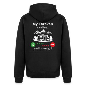 My Caravan is calling and i must go - Unisex Premium Bio Zip Hoodie - Schwarz - Hinten - Nico (187cm)