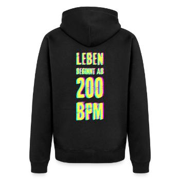 Techno rave bass DJ trance house geschenk musik - Unisex Premium Bio Zip Hoodie - Schwarz - Hinten - Nico (187cm)