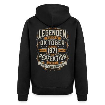 Oktober 1971 geboren Legenden Geburtstag Geschenk - Unisex Premium Bio Zip Hoodie - Schwarz - Hinten - Nico (187cm)