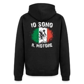 Spruch Fahrrad - Der Motor bin ich - Unisex Premium Bio Zip Hoodie - Schwarz - Hinten - Nico (187cm)