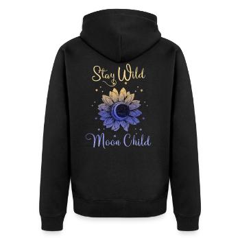 Stay Wild Moon Child Boho Grafik - Unisex Premium Bio Zip Hoodie - Schwarz - Hinten - Nico (187cm)