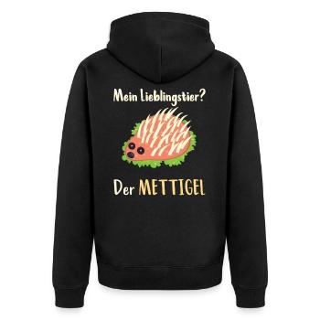 Mettigel aus Mett für Mettbrötchen - Unisex Premium Bio Zip Hoodie - Schwarz - Hinten - Nico (187cm)