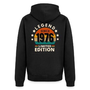 LEGENDE 1976, JAHRGANG 1976 - Unisex Premium Bio Zip Hoodie - Schwarz - Hinten - Nico (187cm)