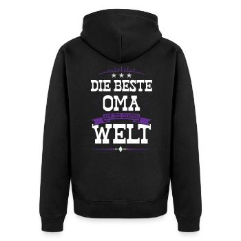 Beste Oma der Welt - Unisex Premium Bio Zip Hoodie - Schwarz - Hinten - Nico (187cm)