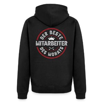 Mitarbeiter des Monats - Unisex Premium Bio Zip Hoodie - Schwarz - Hinten - Nico (187cm)