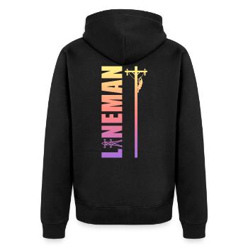 Electrical Lineman Electrician - Unisex Premium Bio Zip Hoodie - Schwarz - Hinten - Nico (187cm)