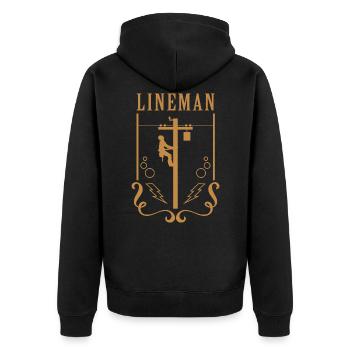 Electrical Lineman Electrician - Unisex Premium Bio Zip Hoodie - Schwarz - Hinten - Nico (187cm)