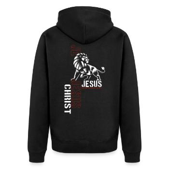 Jesus Christus Shirt Bibelvers Ich bin der Weg - Unisex Premium Bio Zip Hoodie - Schwarz - Hinten - Nico (187cm)