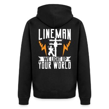 Le monteur de lignes électriques que nous allluminons - Veste à capuche bio Premium Unisexe - noir - Dos - Nico (187cm)