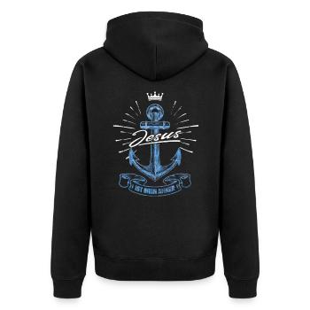 Jesus Christus ist mein Anker - christliches Motiv - Unisex Premium Bio Zip Hoodie - Schwarz - Hinten - Nico (187cm)