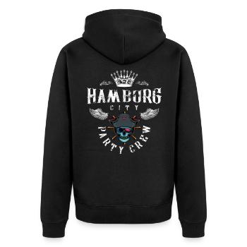 hamburg city party crew pirat - Unisex Premium Bio Zip Hoodie - Schwarz - Hinten - Nico (187cm)
