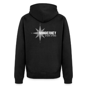 Norderney Koordinaten Kompass - Unisex Premium Bio Zip Hoodie - Schwarz - Hinten - Nico (187cm)