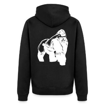 Gorilla Tier - Unisex Premium Bio Zip Hoodie - Schwarz - Hinten - Nico (187cm)