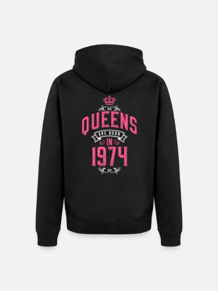 Queens born in 1974 - Unisex Premium Organic Zip Hoodie - black