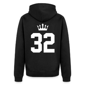 32 Number crown - Unisex Premium Organic Zip Hoodie - black - Back - Nico (187cm)
